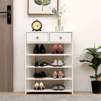 Meuble à chaussures blanc à 4 niveaux avec 2 tiroirs, étagère de rangement pour entrée