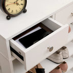 Meuble à chaussures blanc à 4 niveaux avec 2 tiroirs, étagère de rangement pour entrée