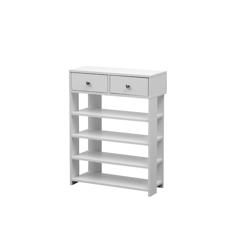 Meuble à chaussures blanc à 4 niveaux avec 2 tiroirs, étagère de rangement pour entrée