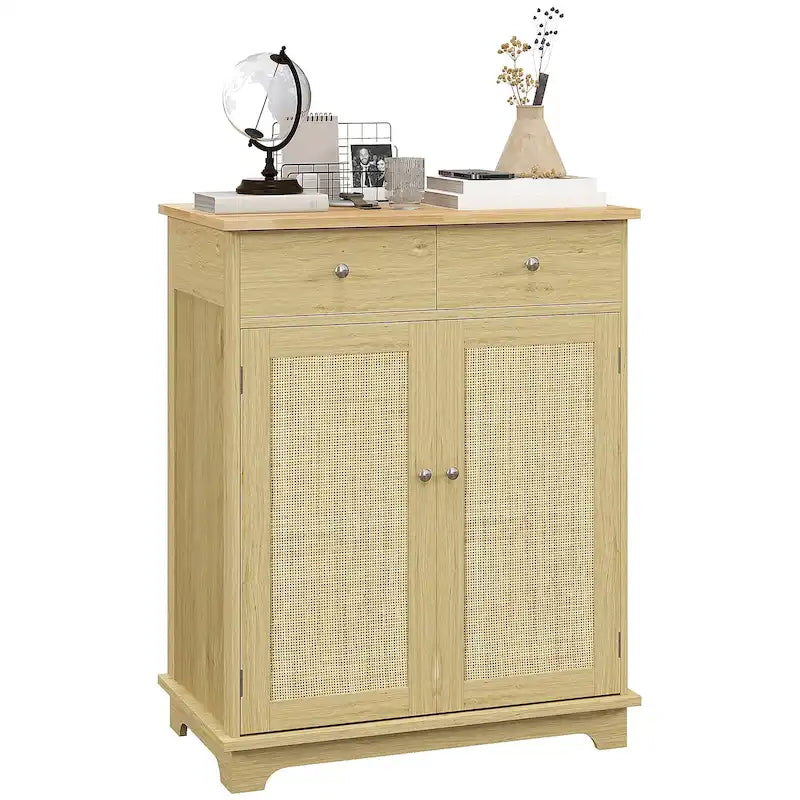 Meuble de rangement de cuisine en bois naturel avec 2 tiroirs, 2 portes et étagère réglable