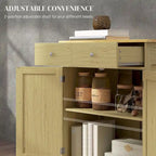 Meuble de rangement de cuisine en bois naturel avec 2 tiroirs, 2 portes et étagère réglable