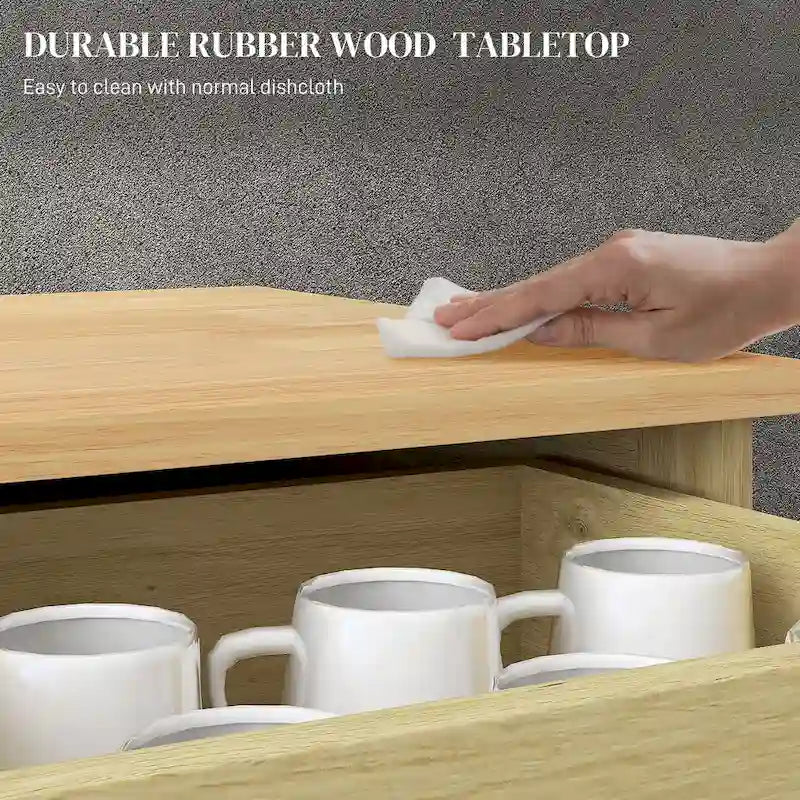 Meuble de rangement de cuisine en bois naturel avec 2 tiroirs, 2 portes et étagère réglable