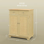 Meuble de rangement de cuisine en bois naturel avec 2 tiroirs, 2 portes et étagère réglable