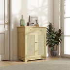 Meuble de rangement de cuisine en bois naturel avec 2 tiroirs, 2 portes et étagère réglable