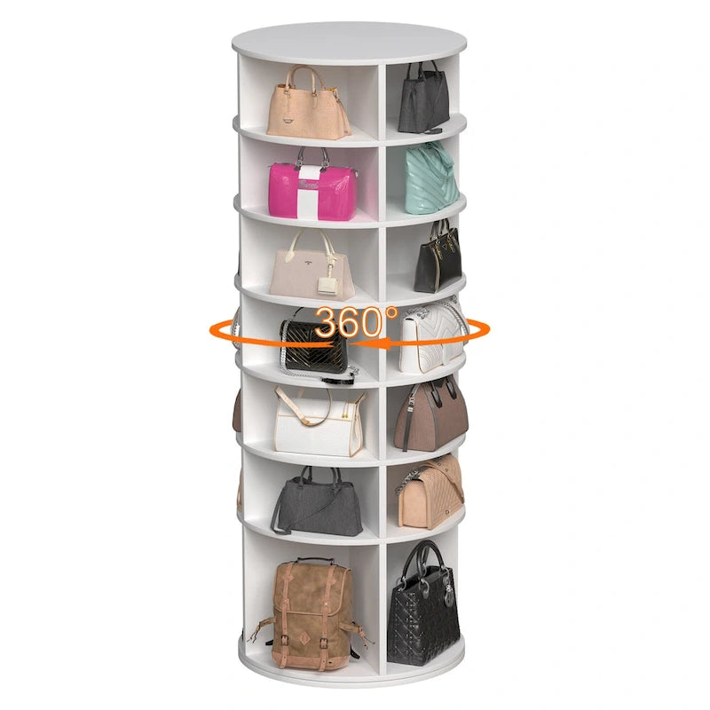 Tour de rangement à chaussures rotative à 360°, 7 niveaux, blanche – Peut contenir 28 paires