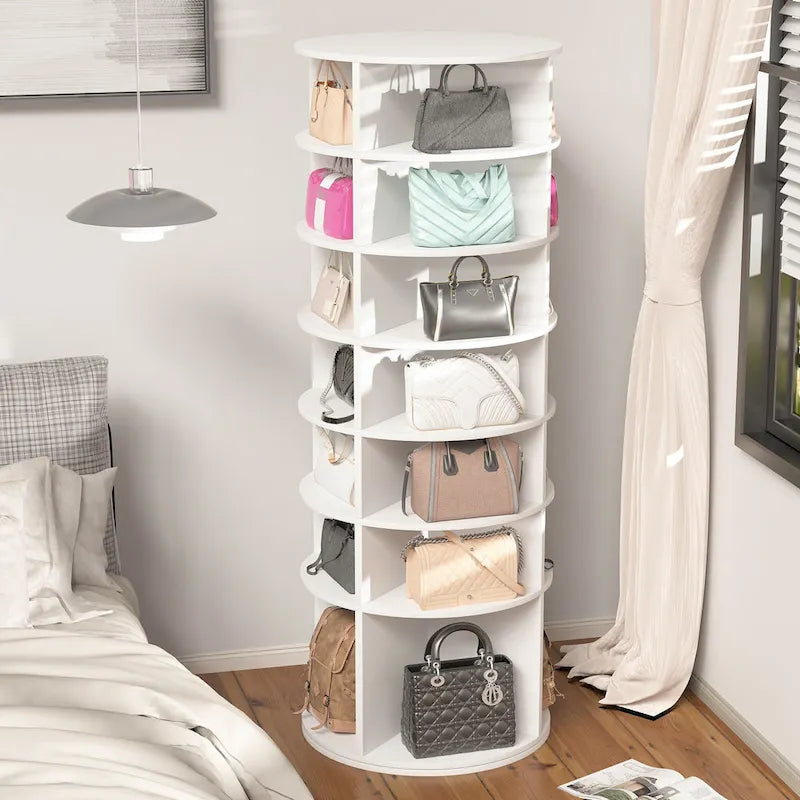 Tour de rangement à chaussures rotative à 360°, 7 niveaux, blanche – Peut contenir 28 paires