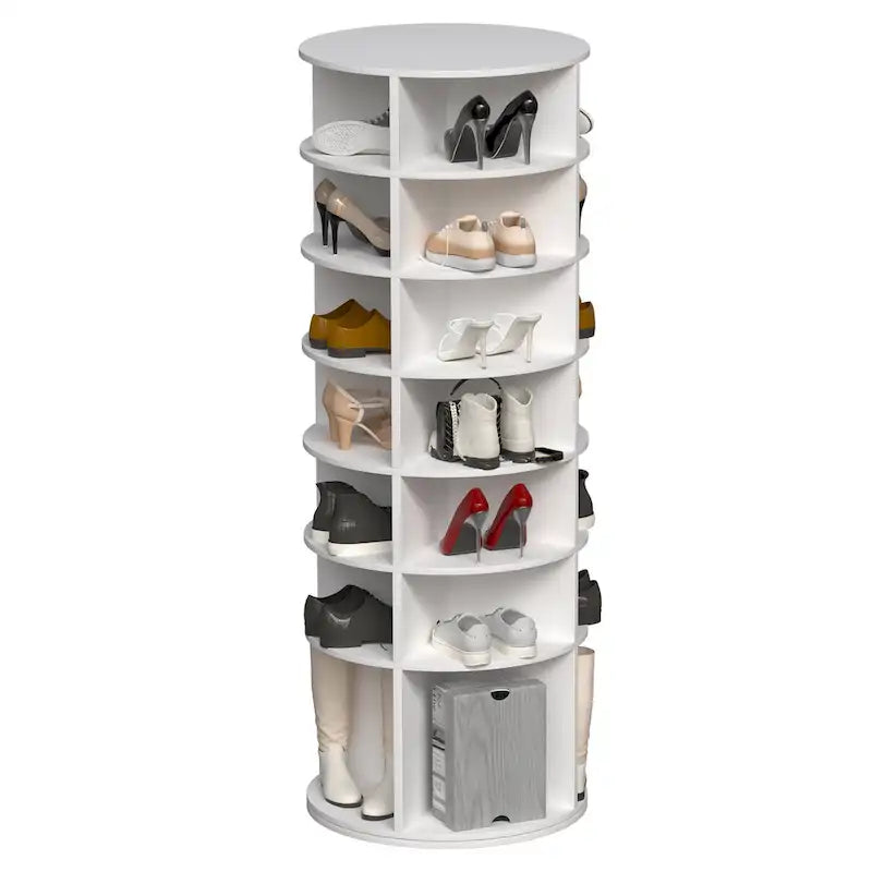 Tour de rangement à chaussures rotative à 360°, 7 niveaux, blanche – Peut contenir 28 paires