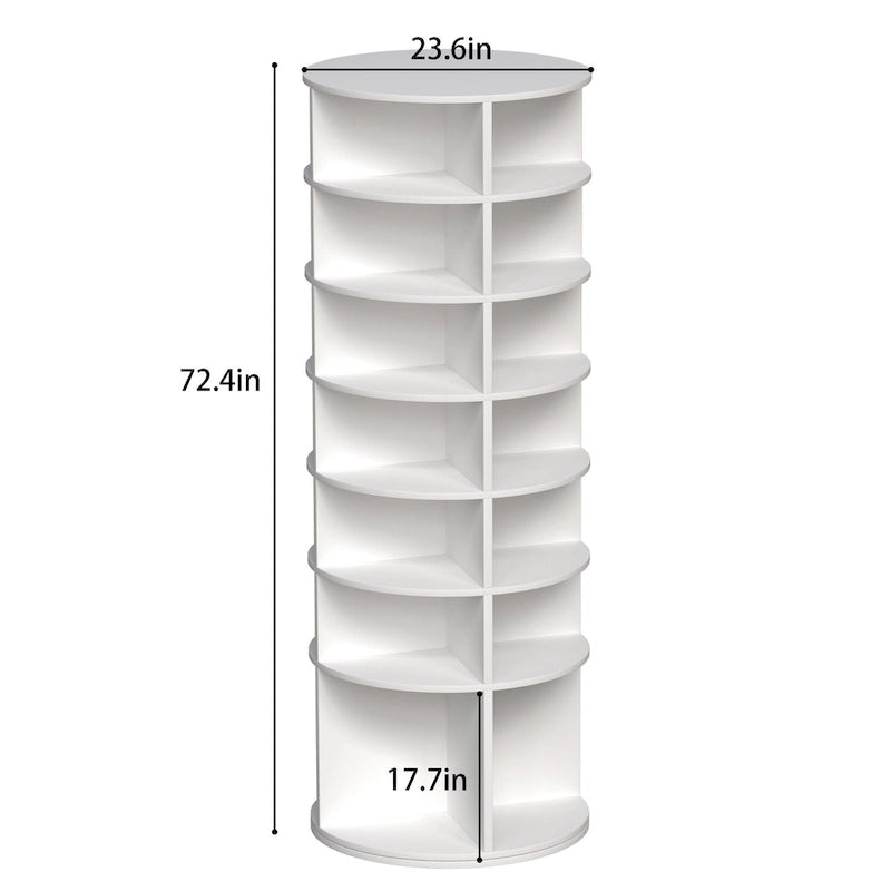 Tour de rangement à chaussures rotative à 360°, 7 niveaux, blanche – Peut contenir 28 paires