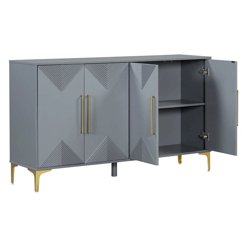 Bahut 4 portes gris / noir / bleu marine avec pieds en métal