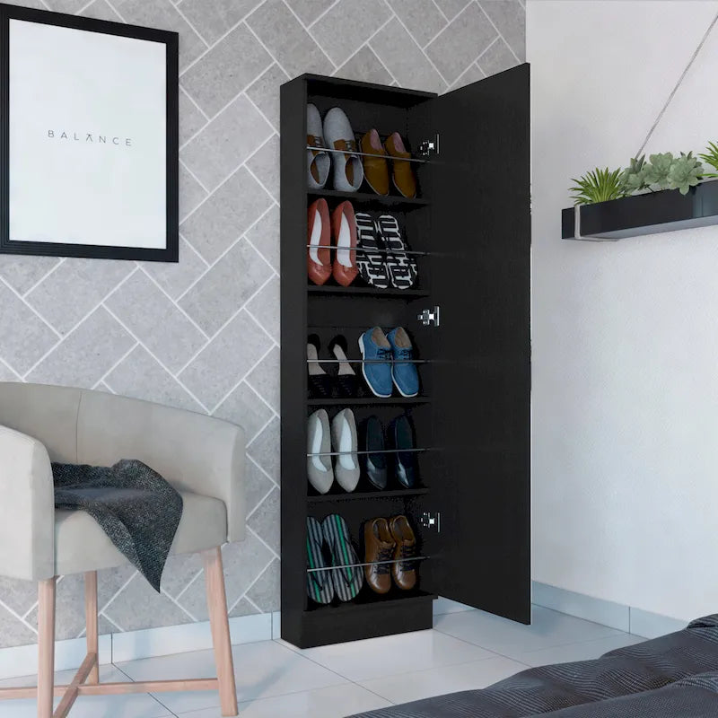 Meuble à chaussures noir/blanc à porte unique avec miroir, 5 étagères, peut contenir jusqu'à 10 paires