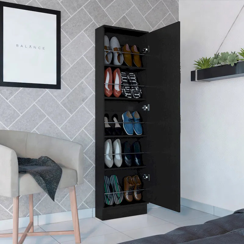 Meuble à chaussures noir/blanc à porte unique avec miroir, 5 étagères, peut contenir jusqu'à 10 paires