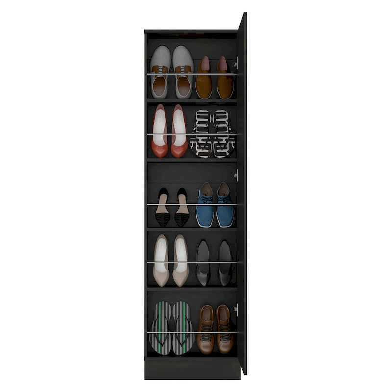 Meuble à chaussures noir/blanc à porte unique avec miroir, 5 étagères, peut contenir jusqu'à 10 paires
