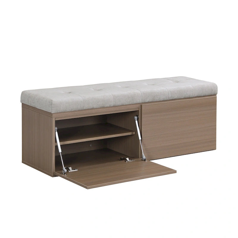 Banc à chaussures Meuble de rangement pour chaussures d'entrée Ottomane de rangement avec coussin rembourré et portes doubles pour l'entrée