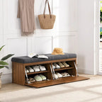 Banc à chaussures Meuble de rangement pour chaussures d'entrée Ottomane de rangement avec coussin rembourré et portes doubles pour l'entrée