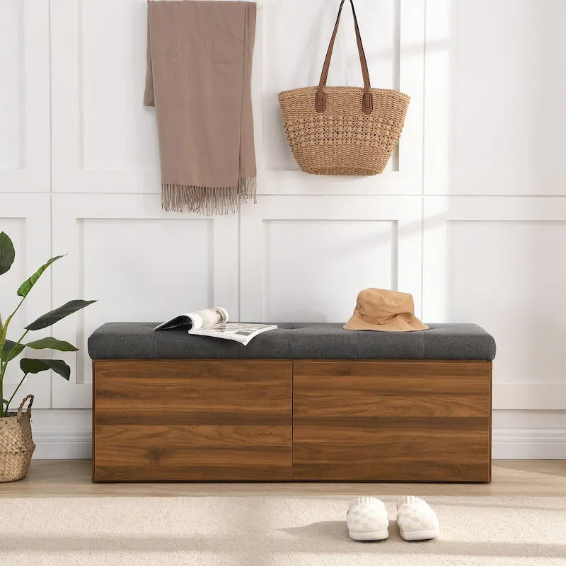 Banc à chaussures Meuble de rangement pour chaussures d'entrée Ottomane de rangement avec coussin rembourré et portes doubles pour l'entrée