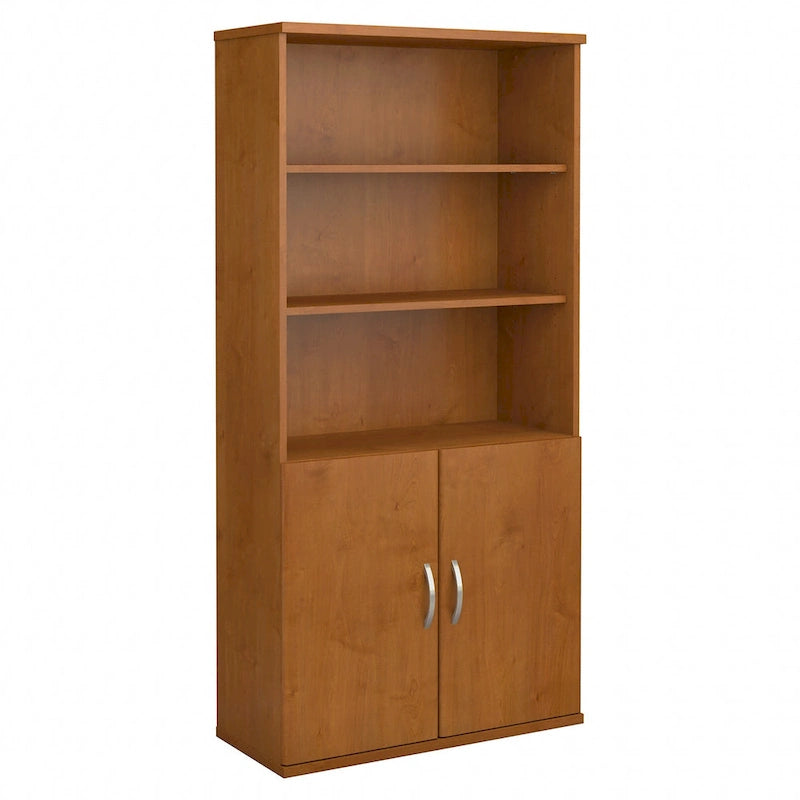 Bibliothèque 5 étagères avec portes, 36W – Acajou / Cerisier / Mocha, 1 personne