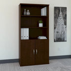 Bibliothèque 5 étagères avec portes, 36W – Acajou / Cerisier / Mocha, 1 personne