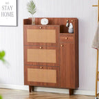 Meuble de rangement en rotin et bois, simple, porte-chaussures d'entrée