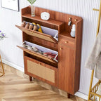 Meuble de rangement en rotin et bois, simple, porte-chaussures d'entrée