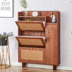 Meuble de rangement en rotin et bois, simple, porte-chaussures d'entrée