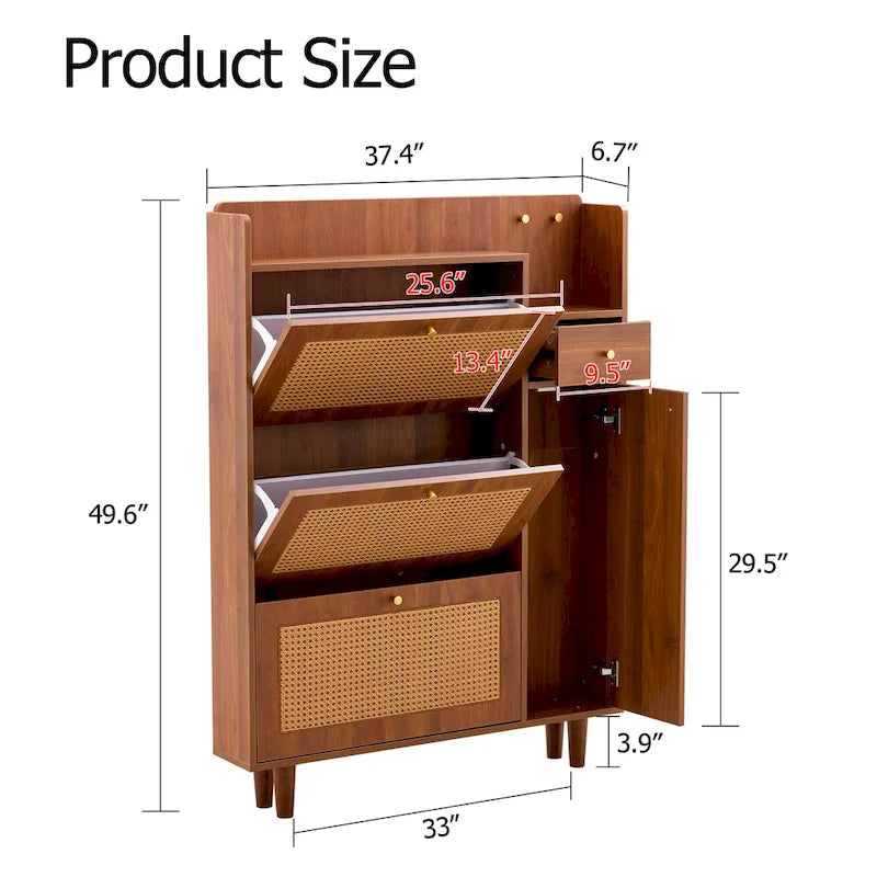Meuble de rangement en rotin et bois, simple, porte-chaussures d'entrée