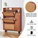 Meuble de rangement en rotin et bois, simple, porte-chaussures d'entrée