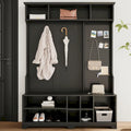 Meuble d'entrée / Vestiaire noir / blanc / marron avec banc à chaussures et panneau perforé, rangement 5-en-1