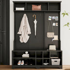 Meuble d'entrée / Vestiaire noir / blanc / marron avec banc à chaussures et panneau perforé, rangement 5-en-1