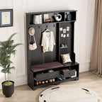 Meuble d'entrée / Vestiaire noir / blanc / marron avec banc à chaussures et panneau perforé, rangement 5-en-1