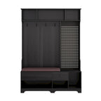 Meuble d'entrée / Vestiaire noir / blanc / marron avec banc à chaussures et panneau perforé, rangement 5-en-1