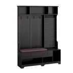 Meuble d'entrée / Vestiaire noir / blanc / marron avec banc à chaussures et panneau perforé, rangement 5-en-1