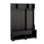 Meuble d'entrée / Vestiaire noir / blanc / marron avec banc à chaussures et panneau perforé, rangement 5-en-1