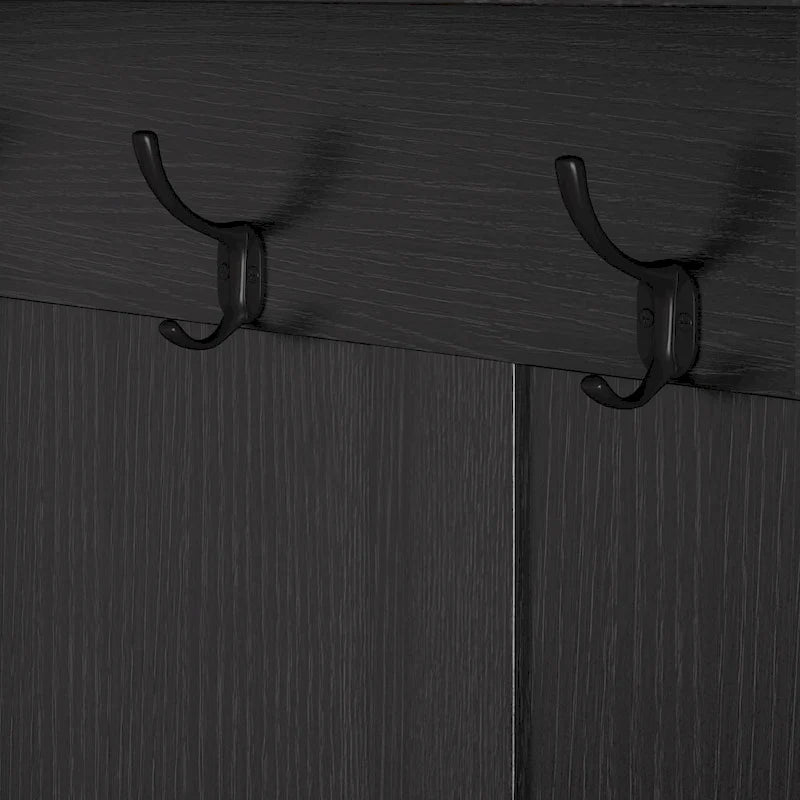 Meuble d'entrée / Vestiaire noir / blanc / marron avec banc à chaussures et panneau perforé, rangement 5-en-1