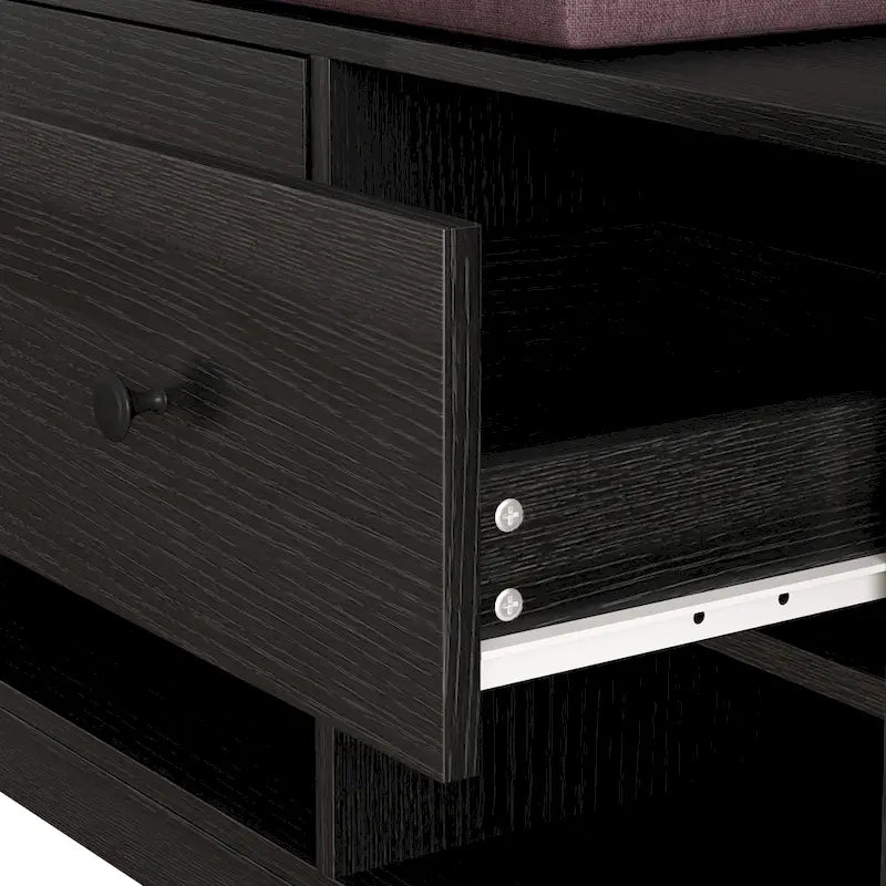 Meuble d'entrée / Vestiaire noir / blanc / marron avec banc à chaussures et panneau perforé, rangement 5-en-1