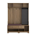 Meuble d'entrée / Vestiaire noir / blanc / marron avec banc à chaussures et panneau perforé, rangement 5-en-1