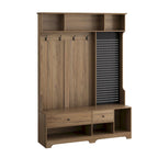 Meuble d'entrée / Vestiaire noir / blanc / marron avec banc à chaussures et panneau perforé, rangement 5-en-1