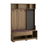 Meuble d'entrée / Vestiaire noir / blanc / marron avec banc à chaussures et panneau perforé, rangement 5-en-1