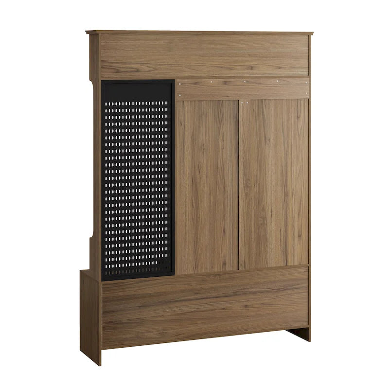 Meuble d'entrée / Vestiaire noir / blanc / marron avec banc à chaussures et panneau perforé, rangement 5-en-1