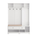 Meuble d'entrée / Vestiaire noir / blanc / marron avec banc à chaussures et panneau perforé, rangement 5-en-1