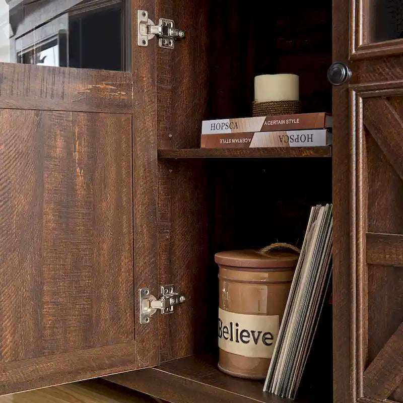 Meuble de rangement pour buffet de ferme, finition gris délavé, 3 portes, assemblage 1 personne