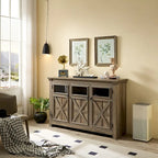 Meuble de rangement pour buffet de ferme, finition gris délavé, 3 portes, assemblage 1 personne
