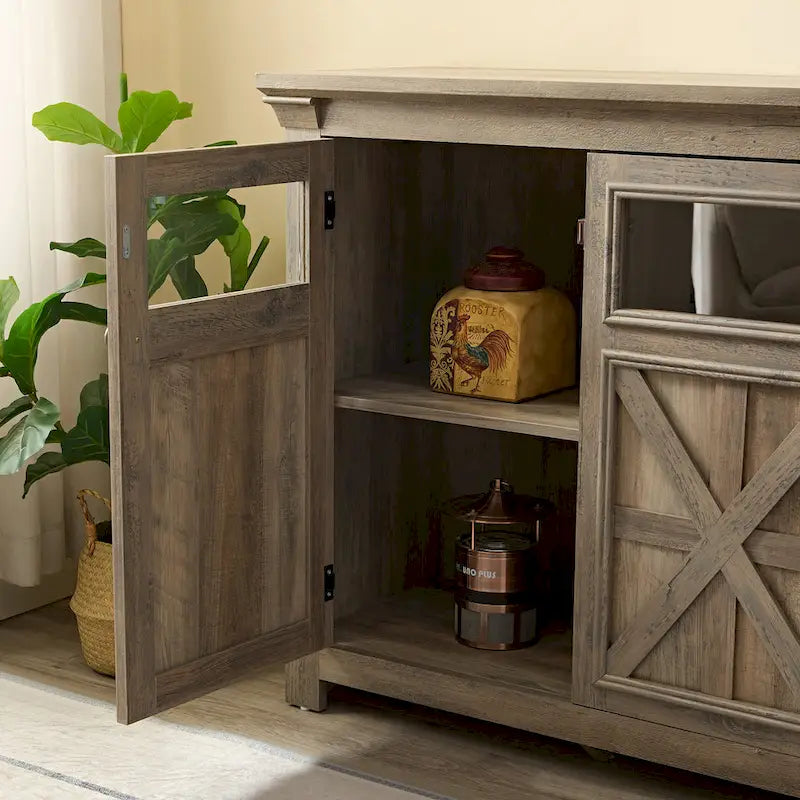 Meuble de rangement pour buffet de ferme, finition gris délavé, 3 portes, assemblage 1 personne