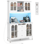 Armoire de cuisine blanche de 185 cm de haut avec éclairage LED et station de recharge