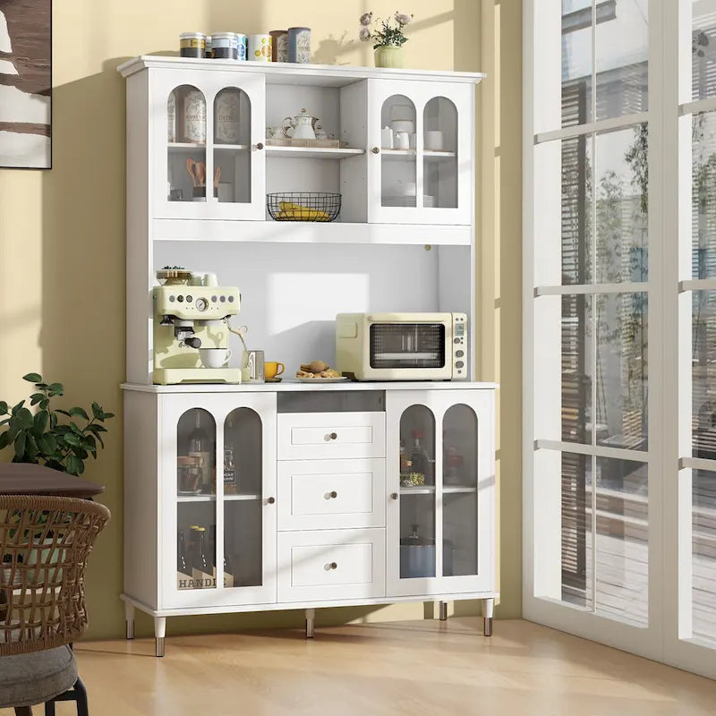 Armoire de cuisine blanche de 185 cm de haut avec éclairage LED et station de recharge