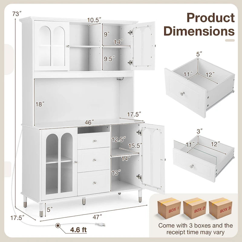 Armoire de cuisine blanche de 185 cm de haut avec éclairage LED et station de recharge