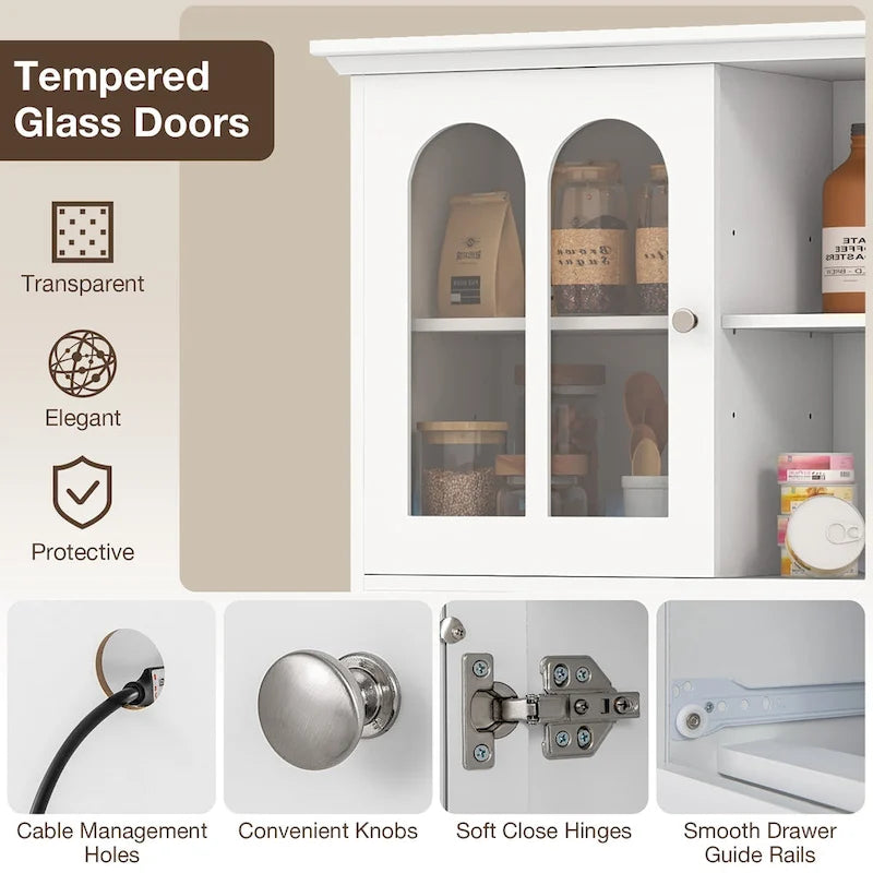 Armoire de cuisine blanche de 185 cm de haut avec éclairage LED et station de recharge