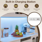 Armoire de cuisine blanche de 185 cm de haut avec éclairage LED et station de recharge