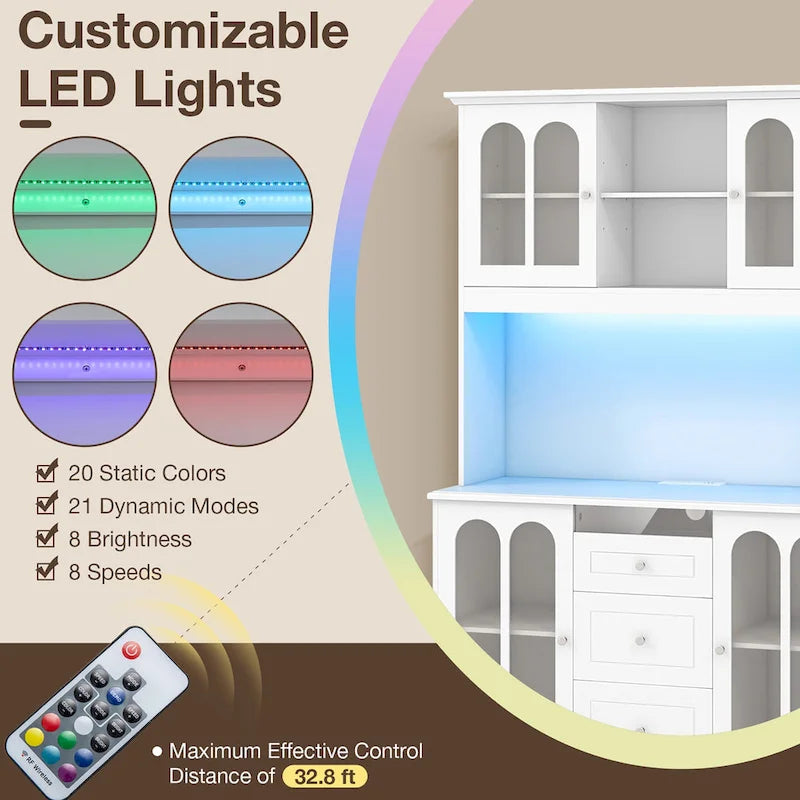 Armoire de cuisine blanche de 185 cm de haut avec éclairage LED et station de recharge