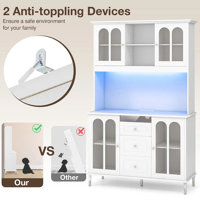 Armoire de cuisine blanche de 185 cm de haut avec éclairage LED et station de recharge