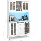 Armoire de cuisine blanche de 185 cm de haut avec éclairage LED et station de recharge
